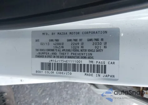 2014 Mazda Mazda6 I Touring z USA, uszkodzony, nr VIN JM1GJ1T54E1111001